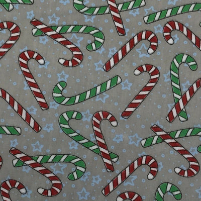 20m Christmas Polycotton Fabric – Xmas Candy 45”, Grey - Bull Ring Fabrics