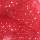 20m Red Xmas Sparkle Sequins Hologram Spot Organza Fabric - Bull Ring Fabrics
