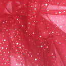 20m Red Xmas Sparkle Sequins Hologram Spot Organza Fabric - Bull Ring Fabrics
