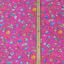 20m Scifi Space Kids Rockets 100% Cotton Poplin Fabric 45", Cerise Pink - Bull Ring Fabrics