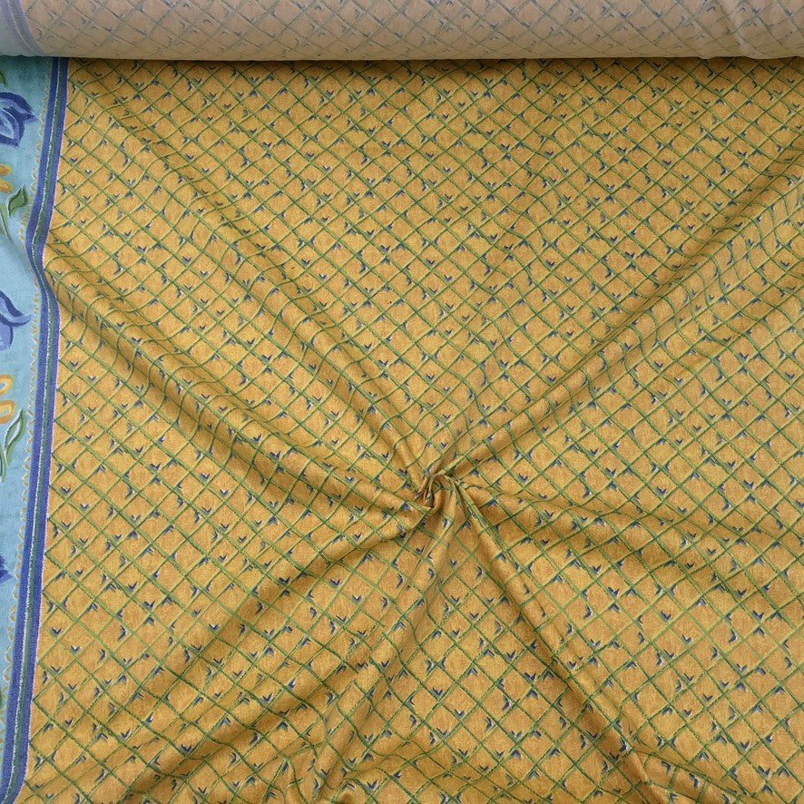 20m Sheeting Cotton Fabric Yellow Floral Diamonds Bed Duvet 72" - Bull Ring Fabrics
