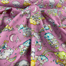 20m Unicorn & Elephants In Clouds Rose & Hubble Cotton Poplin Fabric 45", Pink - Bull Ring Fabrics