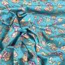 20m Unicorn & Elephants In Clouds Rose & Hubble Cotton Poplin Fabric 45", Turquoise - Bull Ring Fabrics