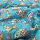 20m Unicorn & Elephants In Clouds Rose & Hubble Cotton Poplin Fabric 45", Turquoise - Bull Ring Fabrics