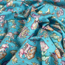 20m Unicorn & Elephants In Clouds Rose & Hubble Cotton Poplin Fabric 45", Turquoise - Bull Ring Fabrics