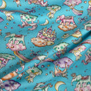 20m Unicorn & Elephants In Clouds Rose & Hubble Cotton Poplin Fabric 45", Turquoise - Bull Ring Fabrics