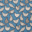 25m Wholesale White Chicken/Hen Rose & Hubble Cotton Poplin Fabric 45", Copen Blue - Bull Ring Fabrics