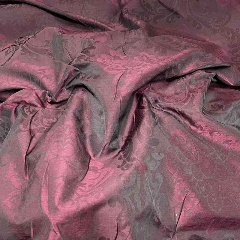 Damask Faux Silk Slub Upholstery Curtain Brocade Fabric, Purple
