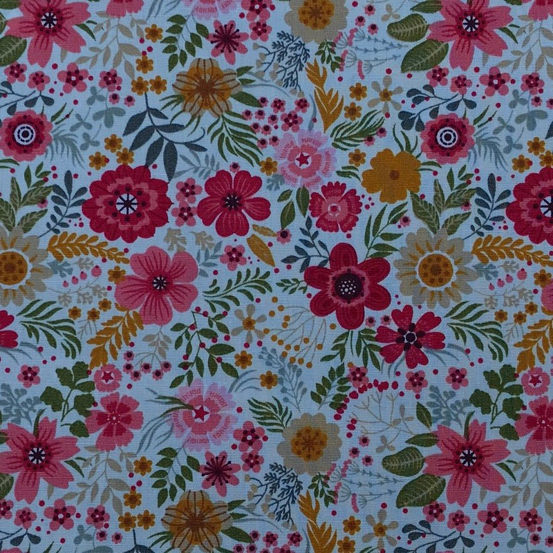 27m Blossom Floral Flowers 100% Cotton Poplin Fabric Rose & Hubble 45", Ivory - Bull Ring Fabrics
