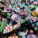 27m Roll Sugar Skulls Tattoo Day Of the Dead Cotton Poplin Fabric, Black - Bull Ring Fabrics