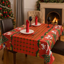 Christmas Tartan Oilcloth PVC Santa Xmas Tablecloth Fabric 54", Red
