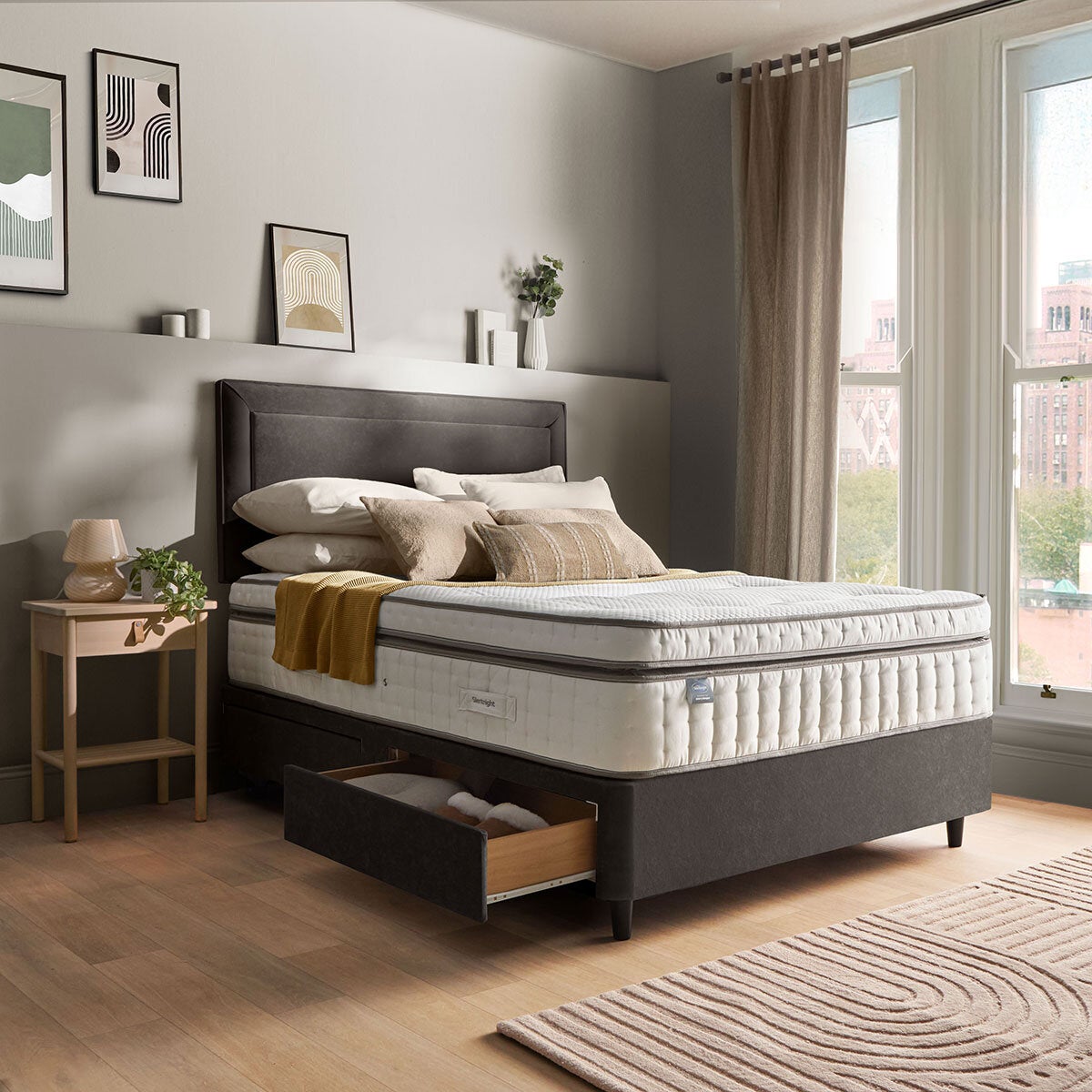 Silentnight Velvet Divan with Malvern Headboard - Umbra