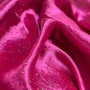 Cerise Pink Satin Fabric Small Silver Gemstones Dress Draping Material 60"