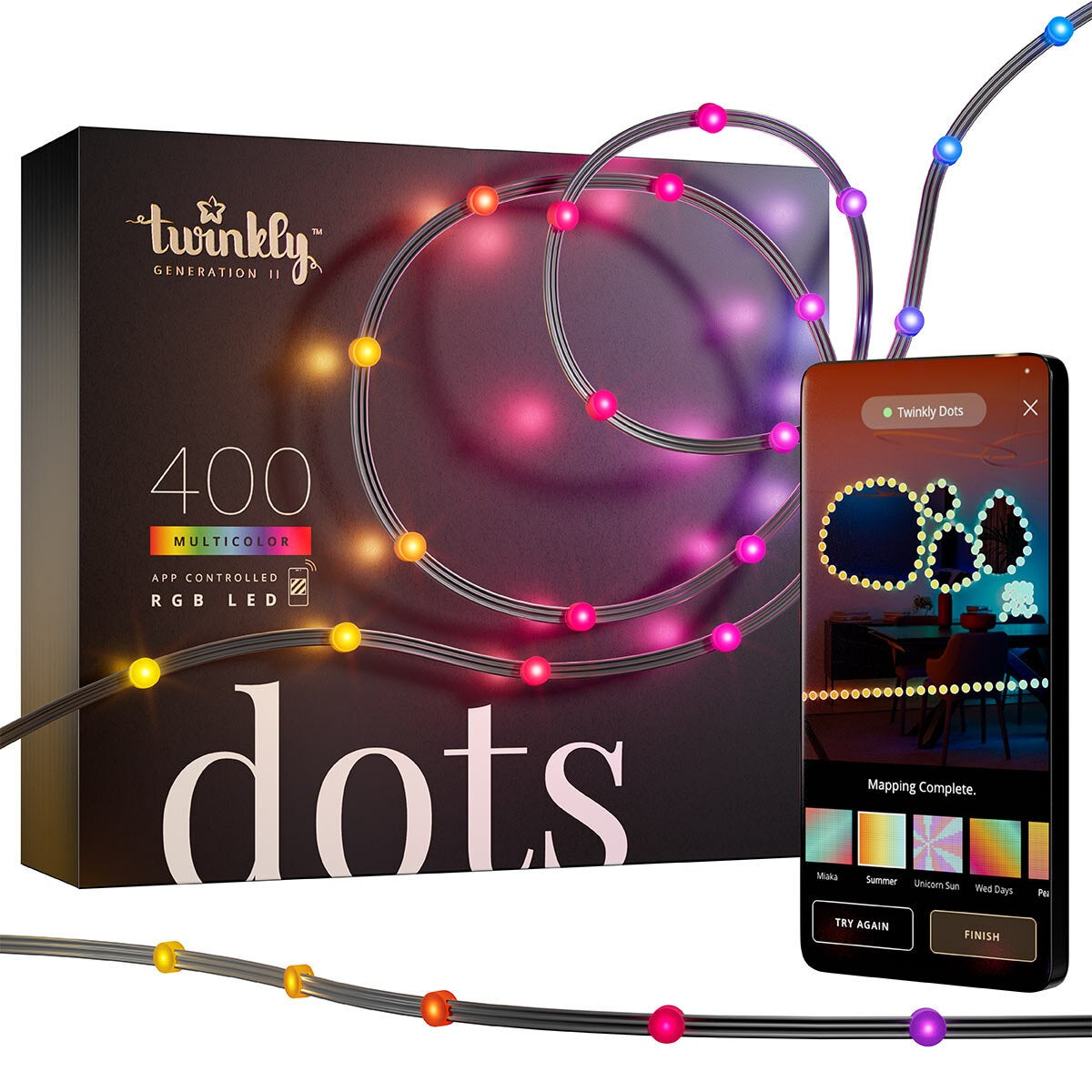 66 ft (20m) Twinkly Generation II 400 App Controlled Multicolour Dots RGB LED Li