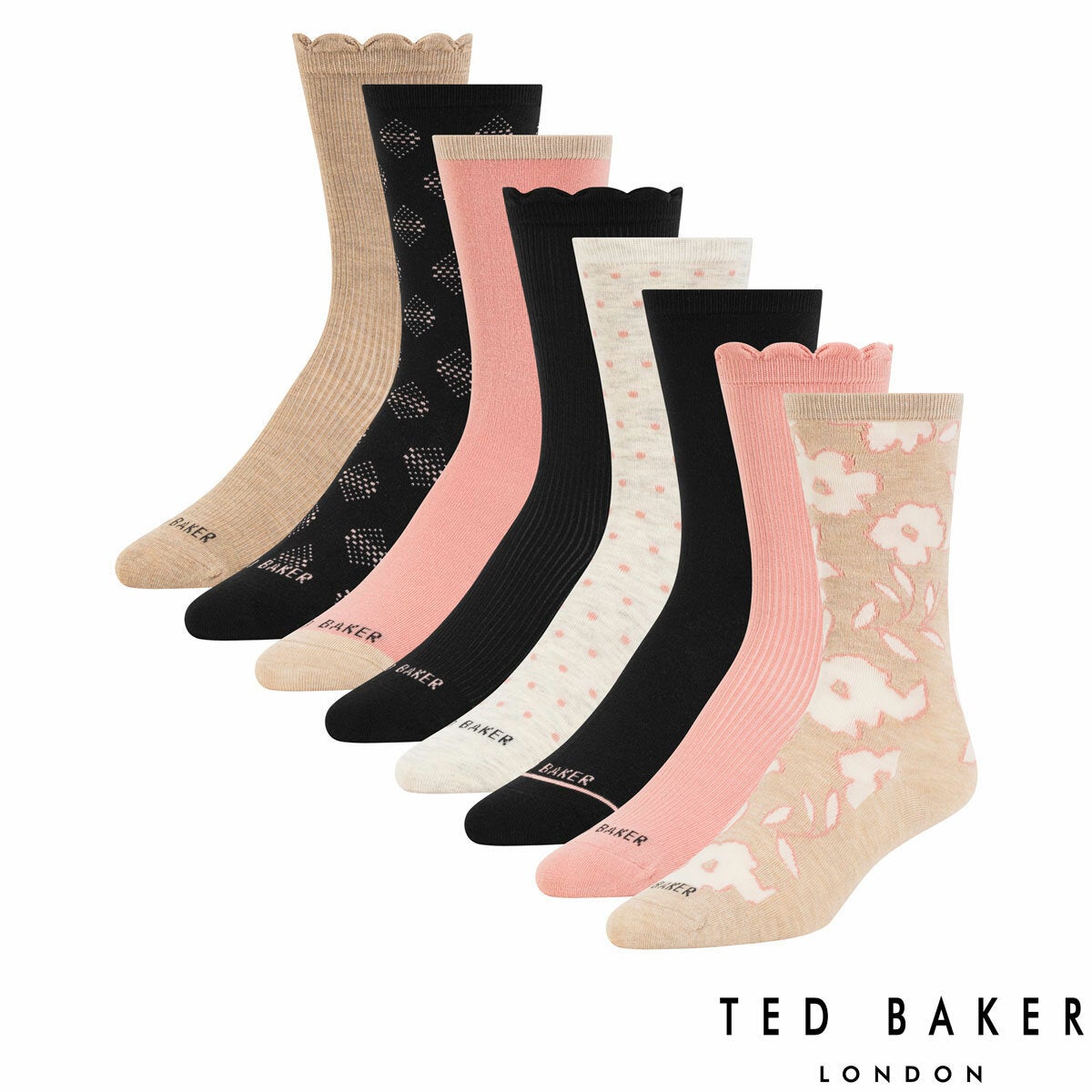 Ted Baker Women's Crew Sock, 8 Pack - Beige