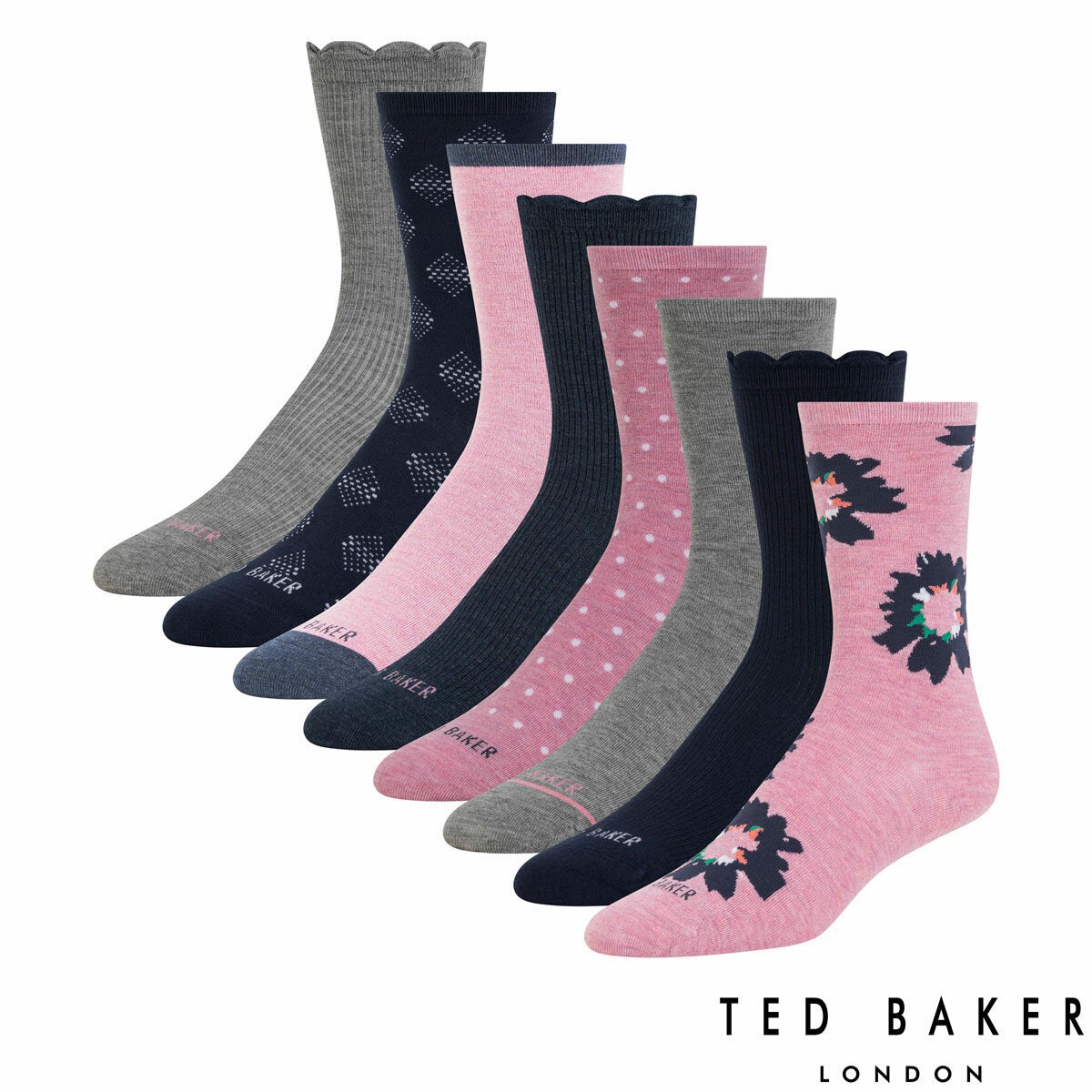 Ted Baker Women's Crew Sock, 8 Pack - Pink