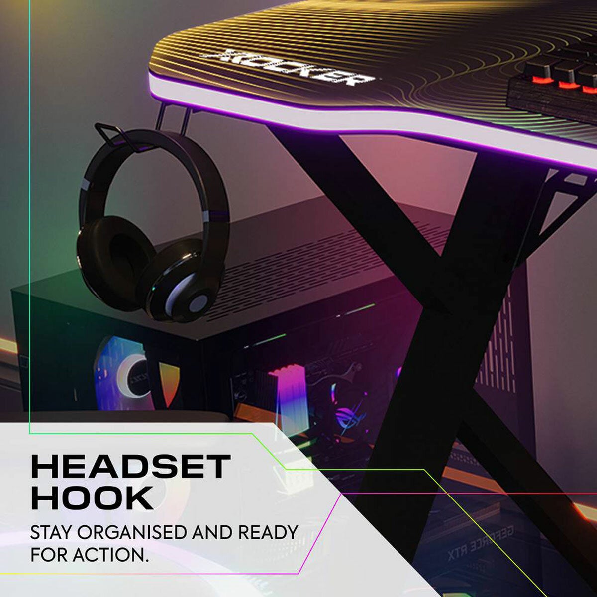X Rocker Pulsar Max RGB Gaming Desk with LED Lights