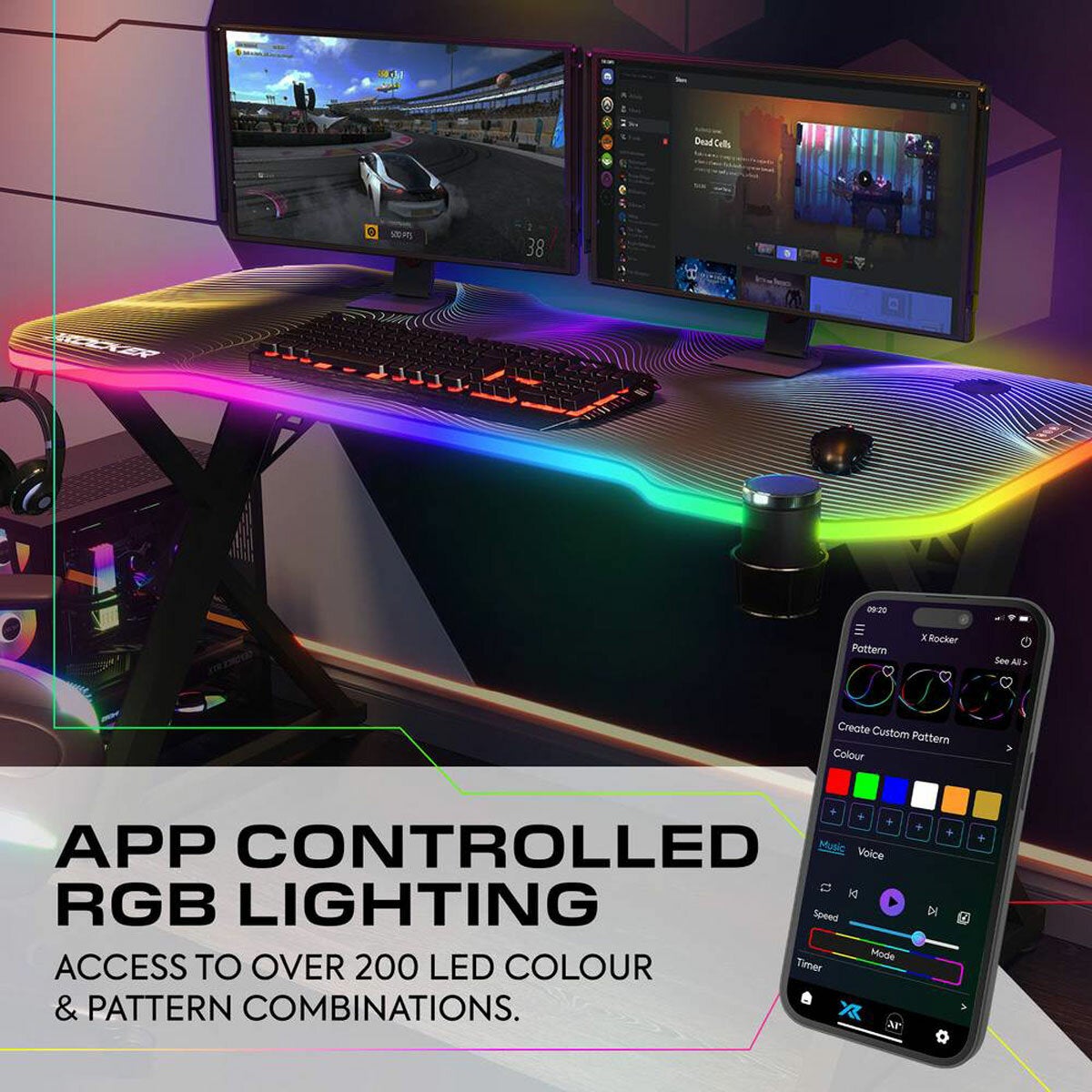 X Rocker Pulsar Max RGB Gaming Desk with LED Lights