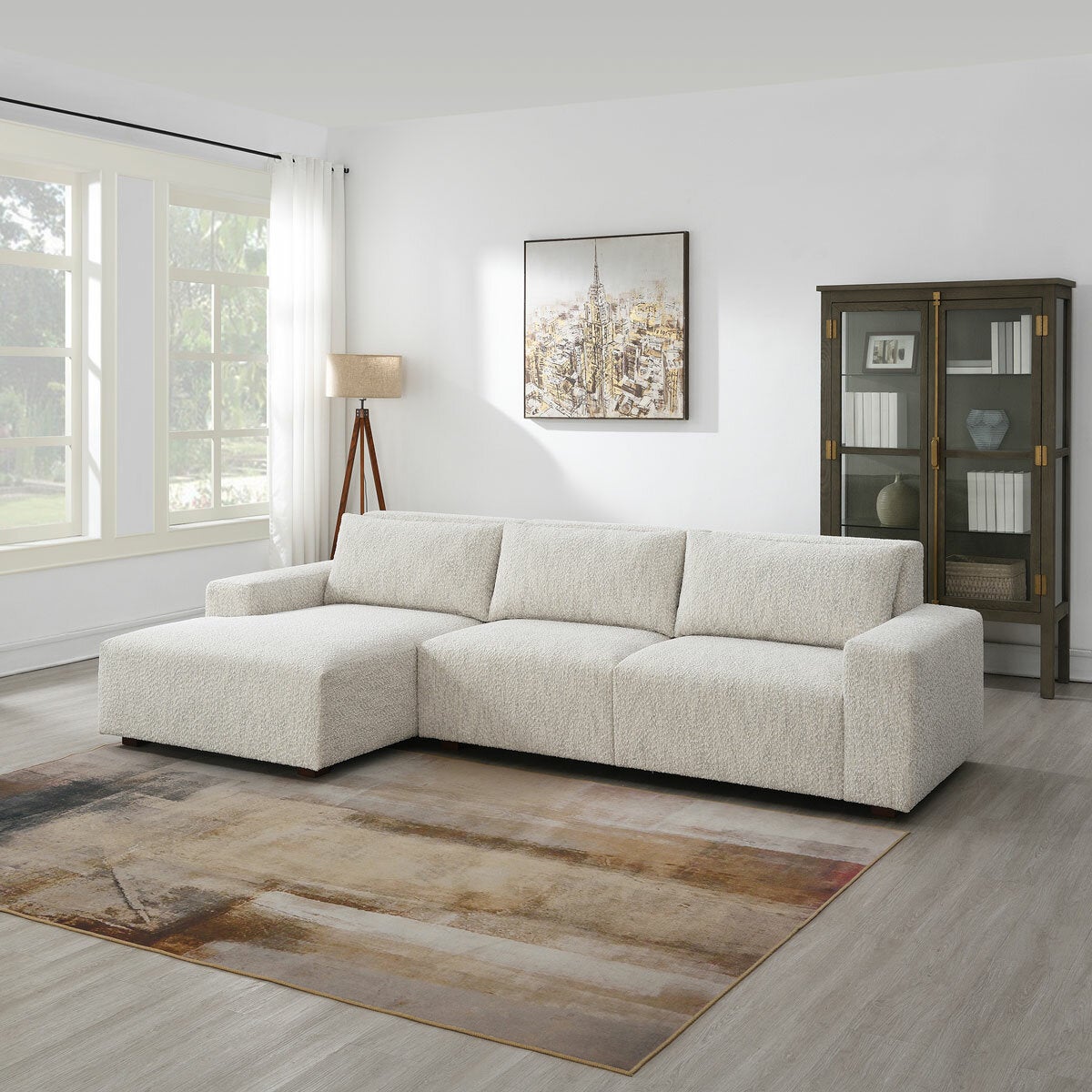 Zyllah Beige Fabric Corner Sofa with Chaise