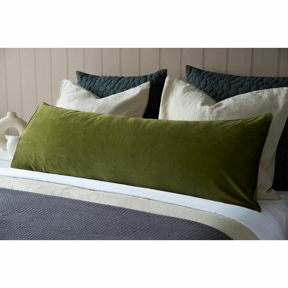 Belledorm Velvet Long Bolster Cushion in 4 Colours, 43 x 120 cm - Olive