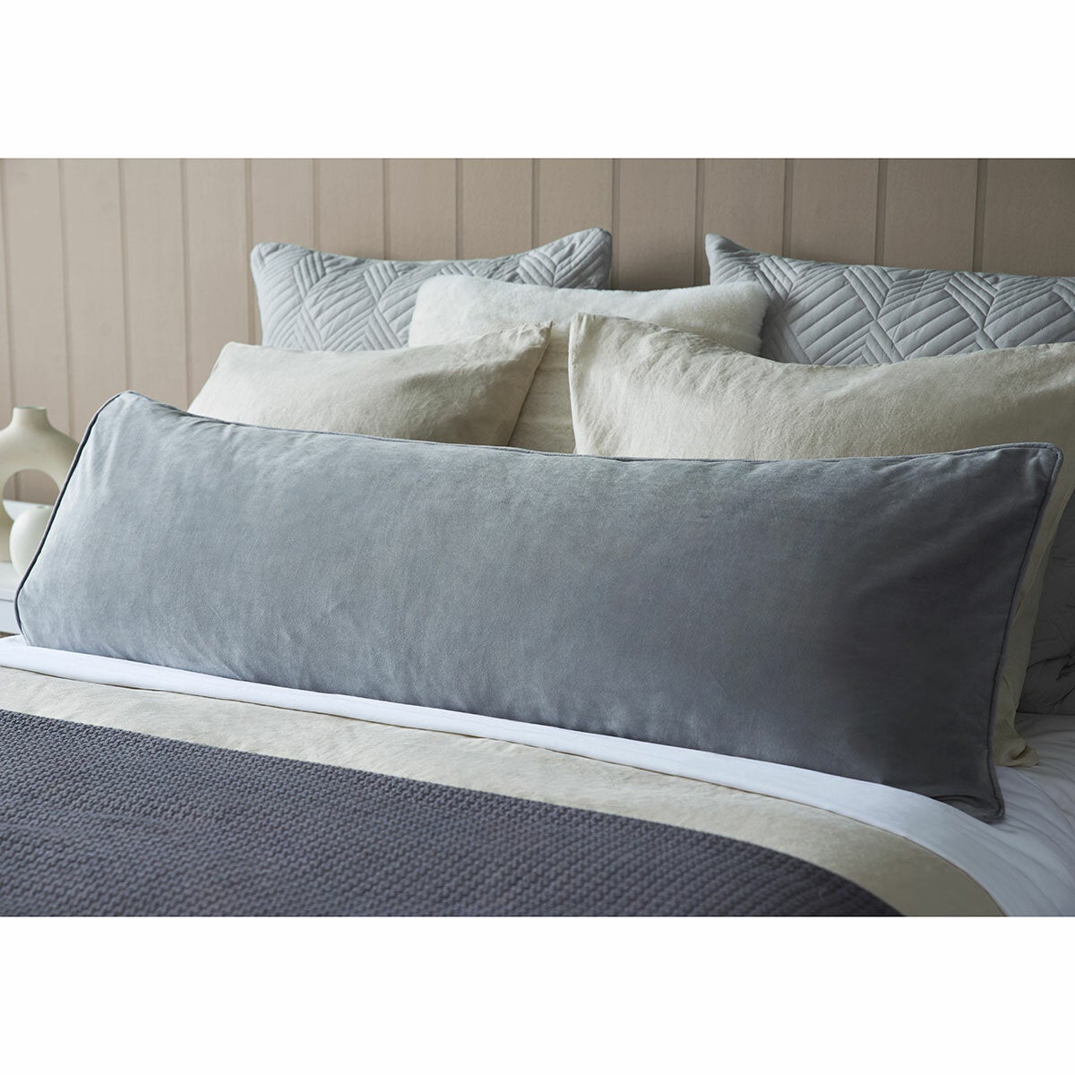 Belledorm Velvet Long Bolster Cushion in 4 Colours, 43 x 120 cm - Light Grey