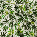 Cannabis Green Leaf Cotton Poplin Fabric Rose & Hubble Craft Material 45" Ivory