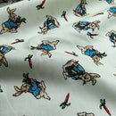 Rose & Hubble Peter Rabbit Cotton Poplin Fabric Bunny & Carrot Dressmaking 45", Green