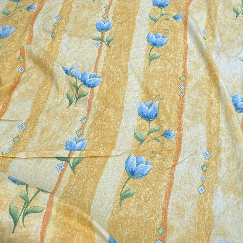 Blue Tulips Floral Vintage Cotton Fabric 140cm, Yellow