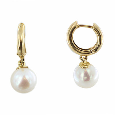 8-8.5mm Cultured Freshwater White Pearl Earrings, 14ct Yellow Gold