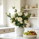 Artificial Peony & Eucalyptus Bouquet in Vase in 2 Colours - White