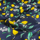 Yellow Lemons Rose & Hubble 100% Cotton Poplin Fabric 45", Navy