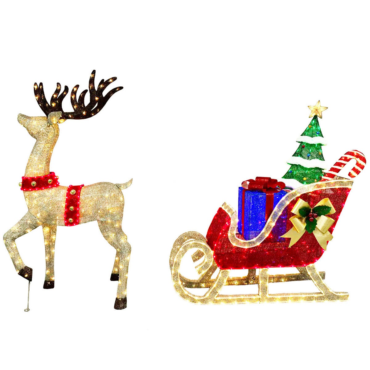 6 ft (182cm) Pre-Lit 3D Deer & Sleigh with 675 LED Lights