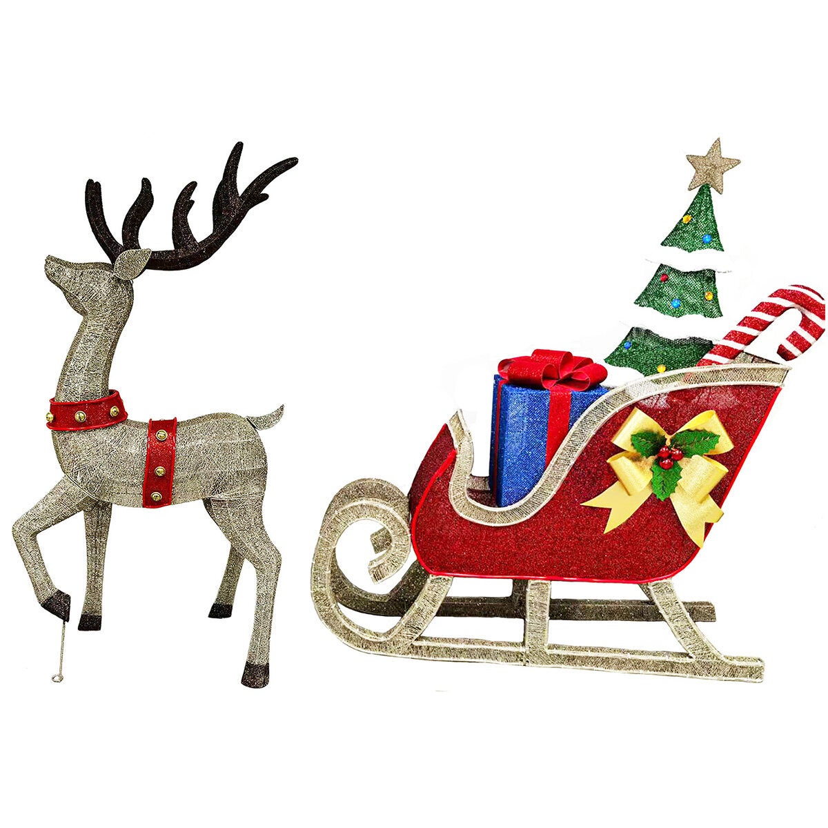 6 ft (182cm) Pre-Lit 3D Deer & Sleigh with 675 LED Lights