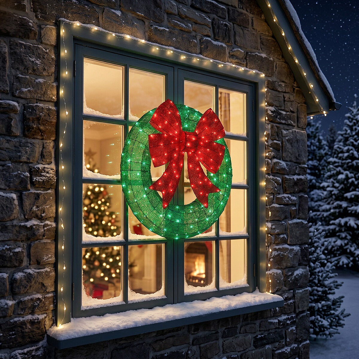 36 inch Light-Up Christmas Wreath Sculpture With Bow
