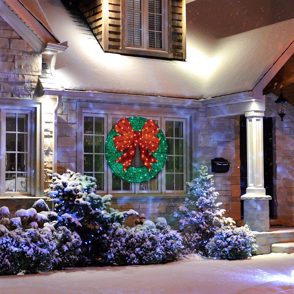 36 inch Light-Up Christmas Wreath Sculpture With Bow