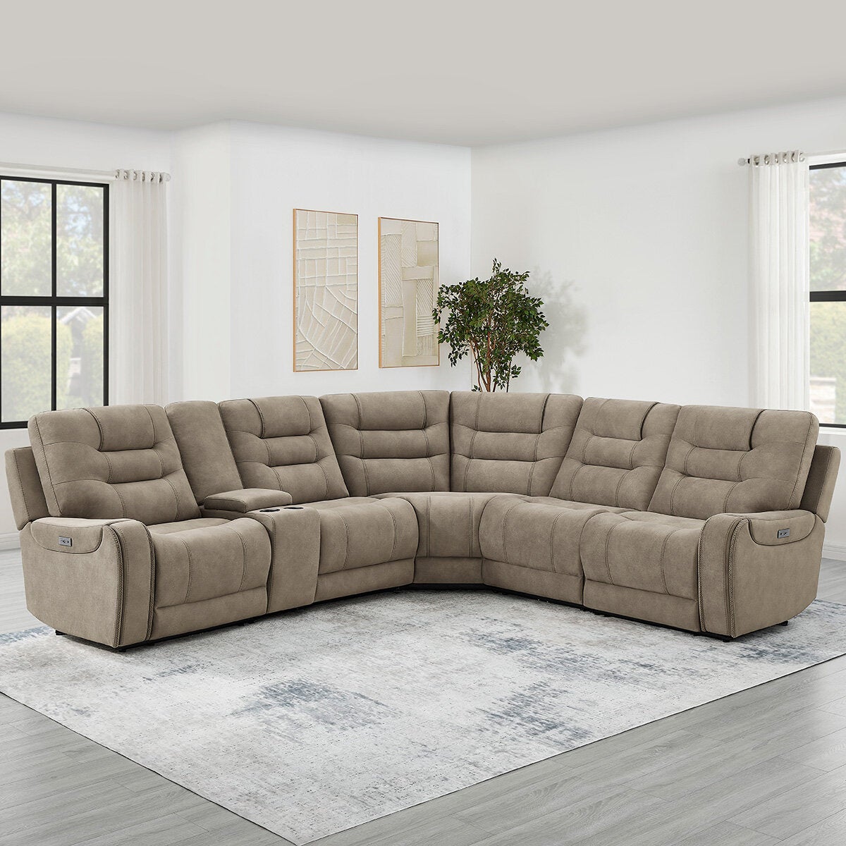 Barcalounger Carmelo Fabric Power Reclining Sectional Sofa with Power Headrests