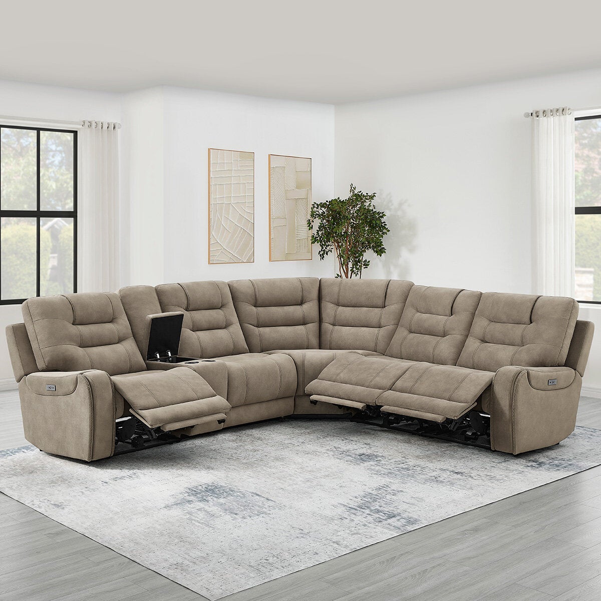 Barcalounger Carmelo Fabric Power Reclining Sectional Sofa with Power Headrests