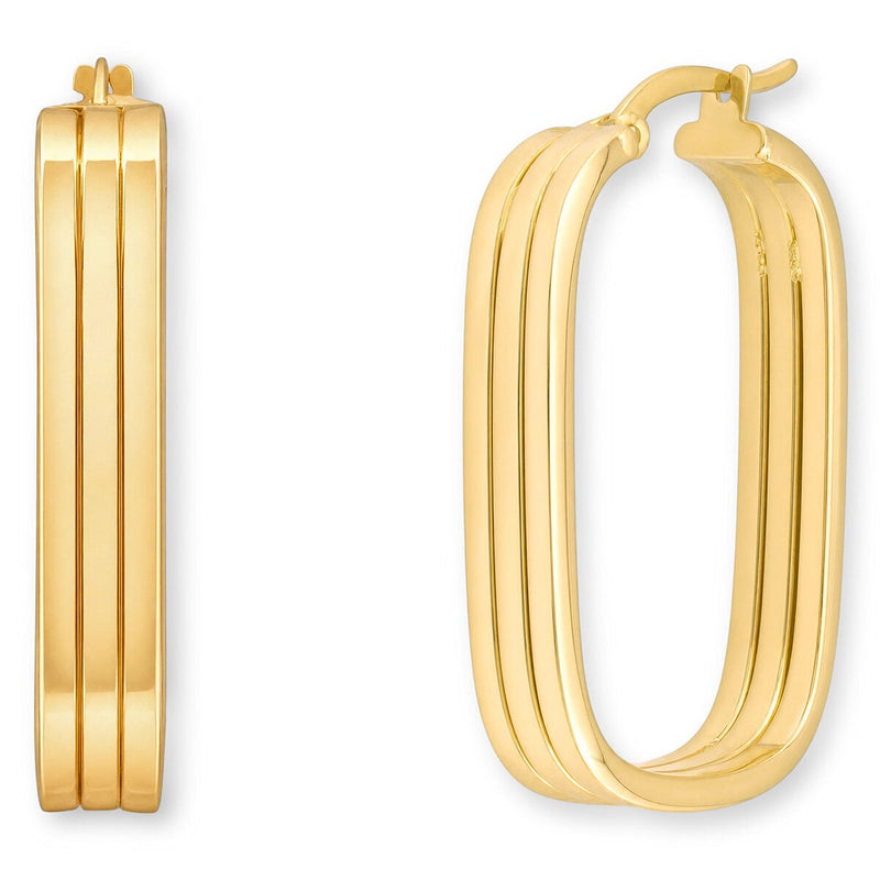 14ct Yellow Gold Triple Row Cushion Shape Hoop Earrings