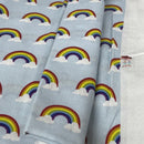 Wholesale Little Johnny 15 Metres Rainbow Clouds 100% Cotton Fabric Roll – Baby Blue Rainbow Print Dress Fabric | Children’s Craft & Quilting Material