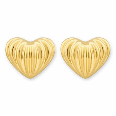 14ct Yellow Gold Textured Heart Stud Earrings