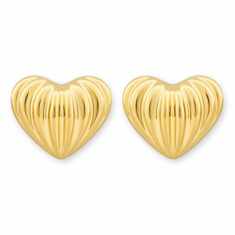 14ct Yellow Gold Textured Heart Stud Earrings