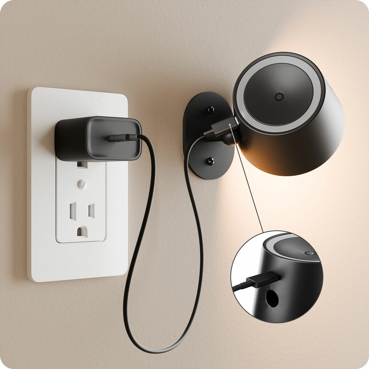 Globe Rechargeable Black Portable Wall Light, 2 Pack - Black