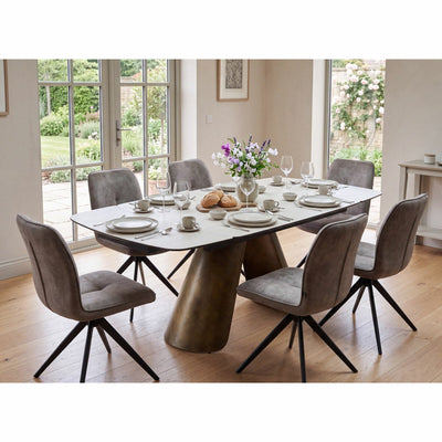Albania Ceramic Extending Dining Table + 6 Grey Swivel Chairs (Seats 6-8)