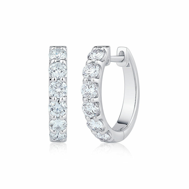 1.00ctw Round Brilliant Cut Diamond Hoop Earrings, 14ct White Gold