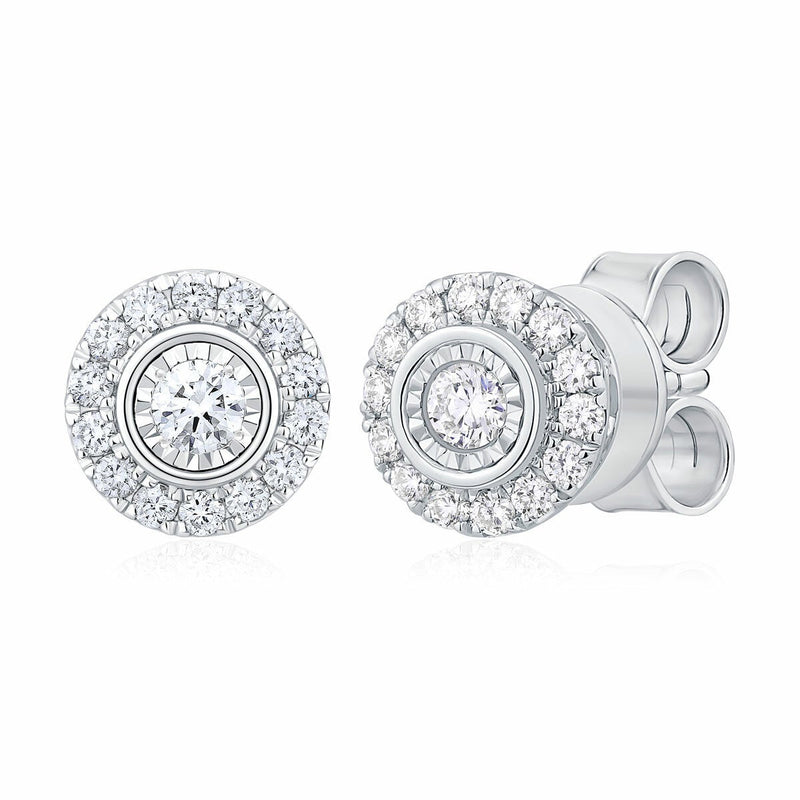 0.22ctw Round Brilliant Cut Diamond Halo Earrings, 14ct White Gold