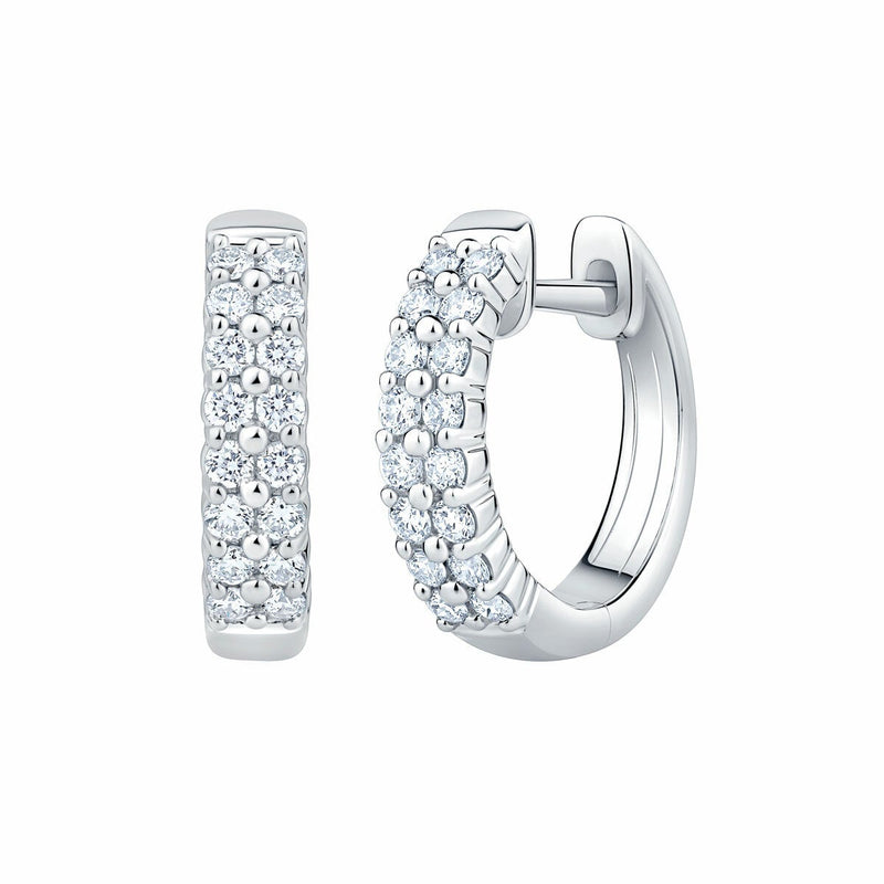 0.30ctw Round Brilliant Cut Diamond Double Row Hoop Earrings, 14ct White Gold