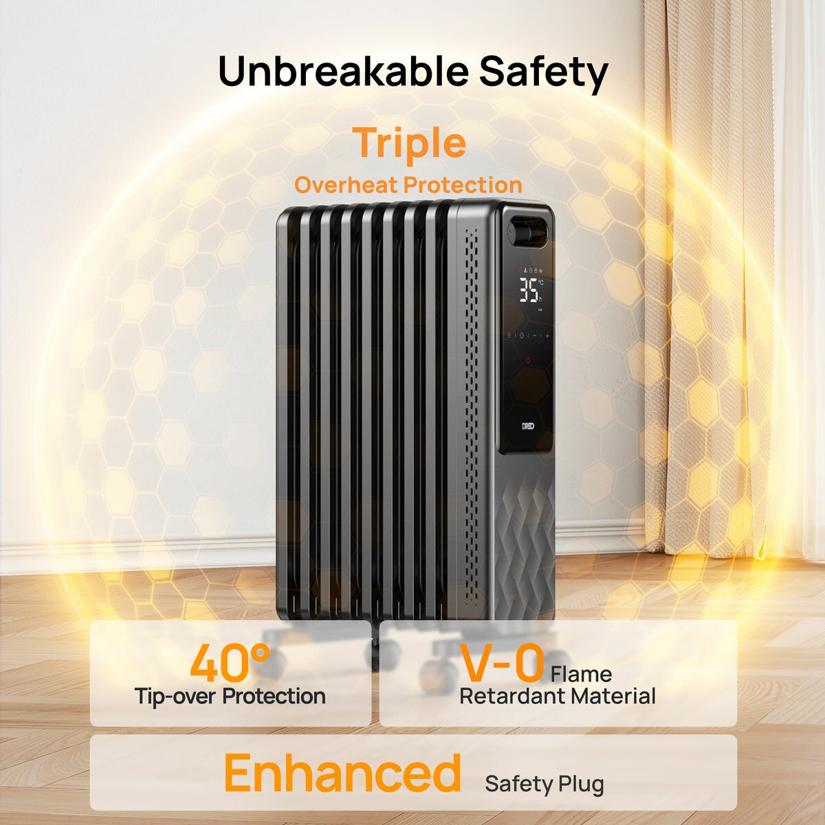 DREO DR-HSH010 9 Fins Oil Filled 2000W Radiator With LED Display