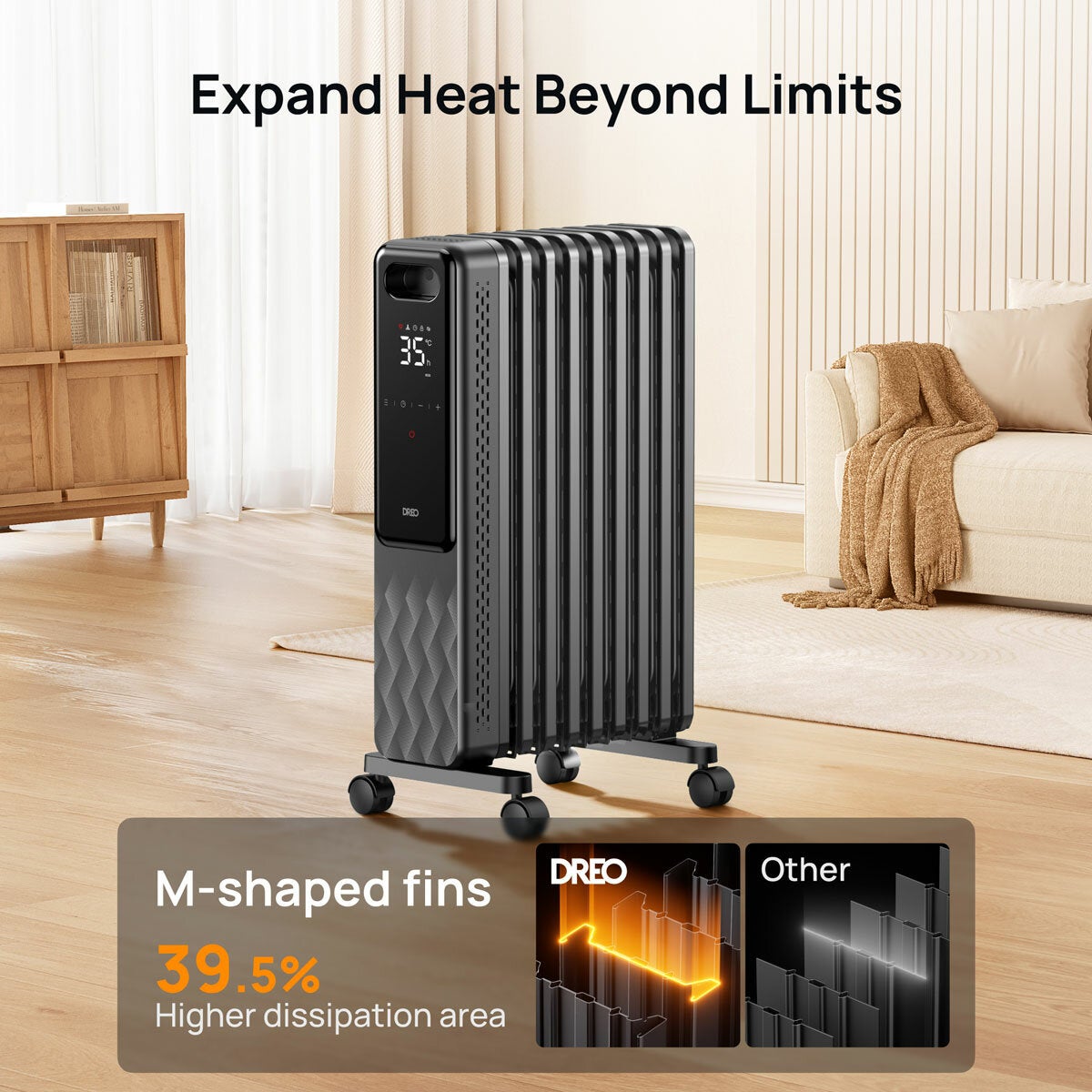 DREO DR-HSH010 9 Fins Oil Filled 2000W Radiator With LED Display