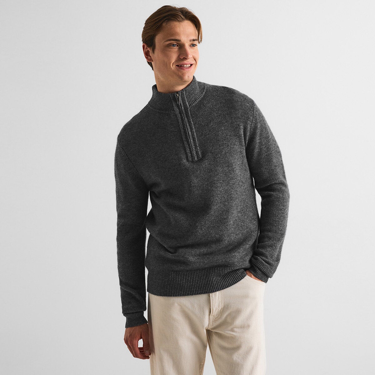 Jack Wills Men's Cashmere Blend 1/4 Zip Top - Grey