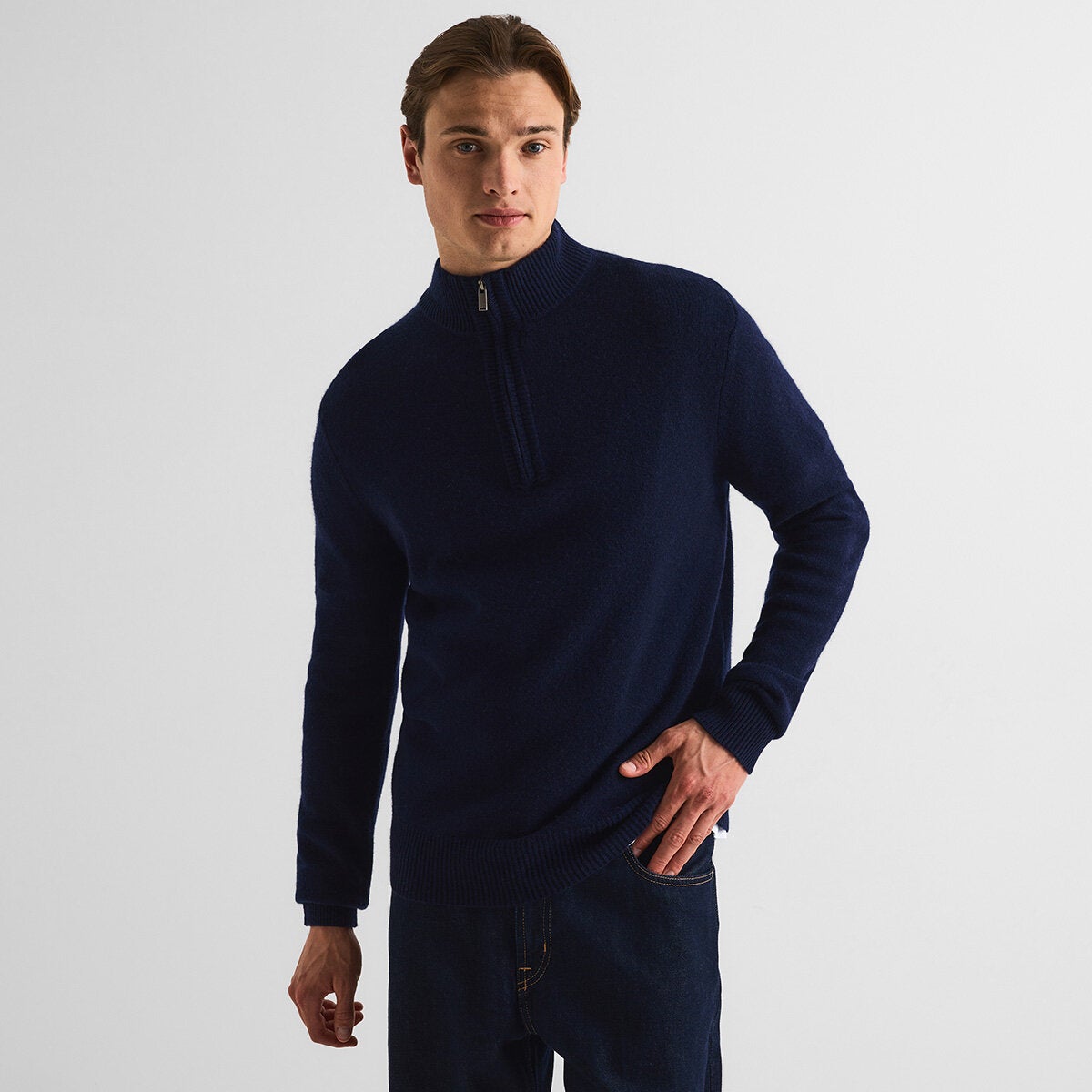 Jack Wills Men's Cashmere Blend 1/4 Zip Top - Navy